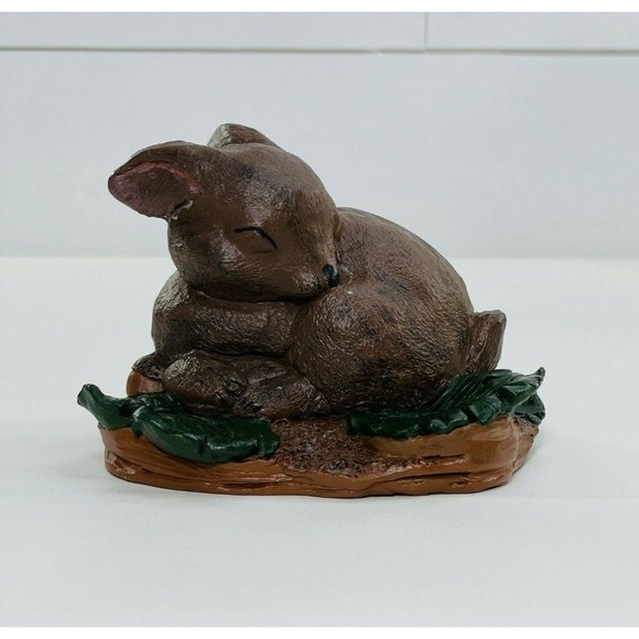 Vintage 1990 Pecan Resin Baby Deer Sleeping Hand Painted Brown - Picture 7 of 12